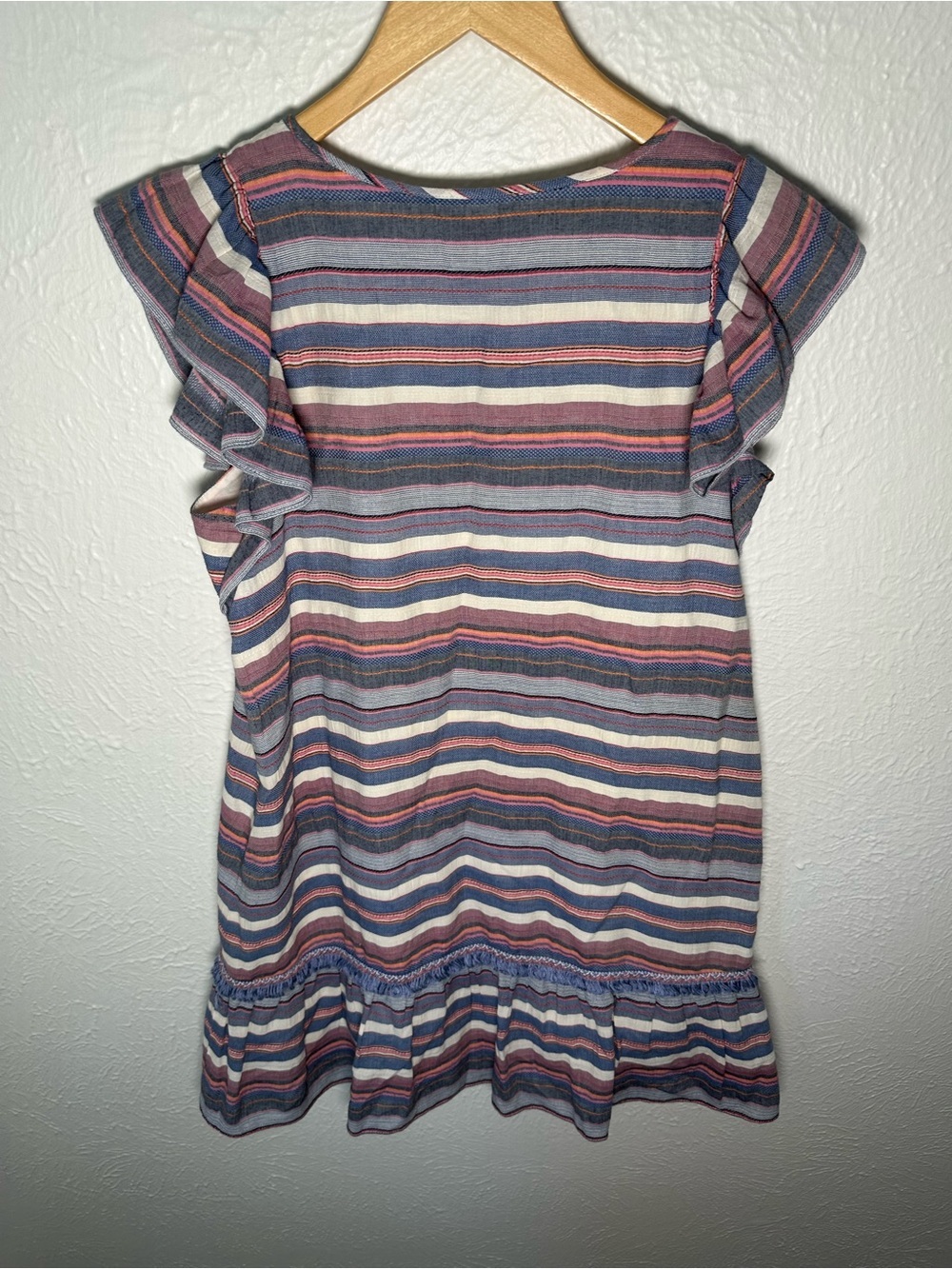 Parker Boho Dress Womens Medium Striped Tassel Ruffle Mini Dress Cotton - Picture 4 of 6